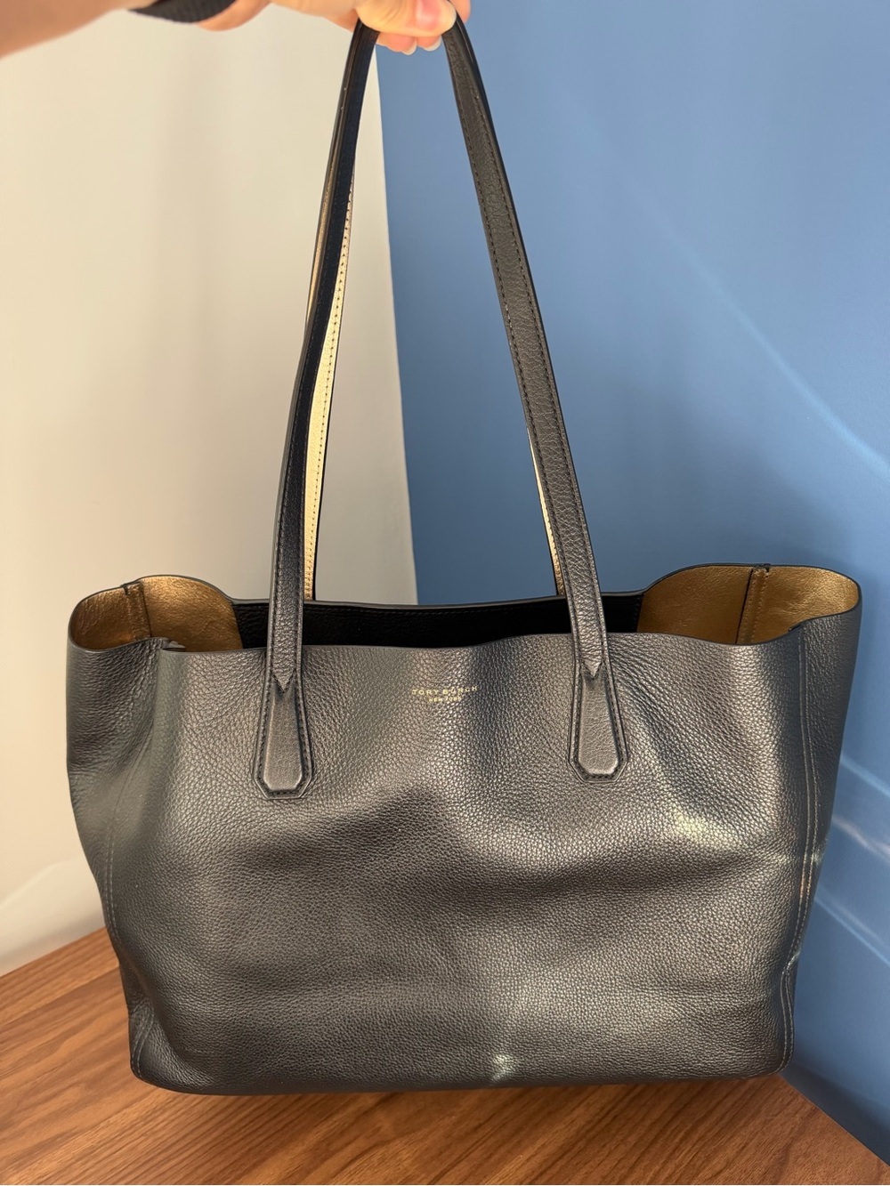 Tory Burch Black Leather Reversible Tote Bag